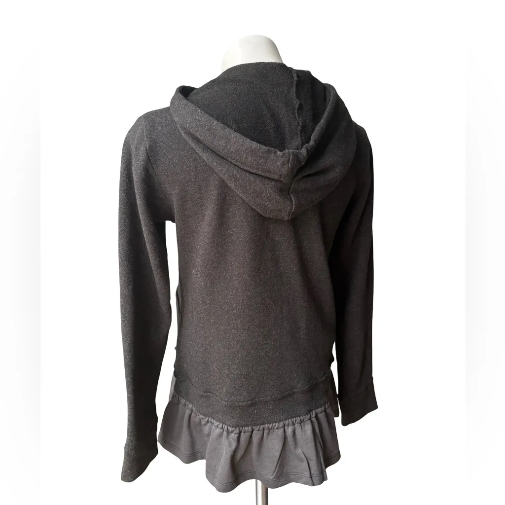 Knox Rose Gray Zip Front Long Length Hooded Sweater with Ruffle Hem, Sz S - Image 4