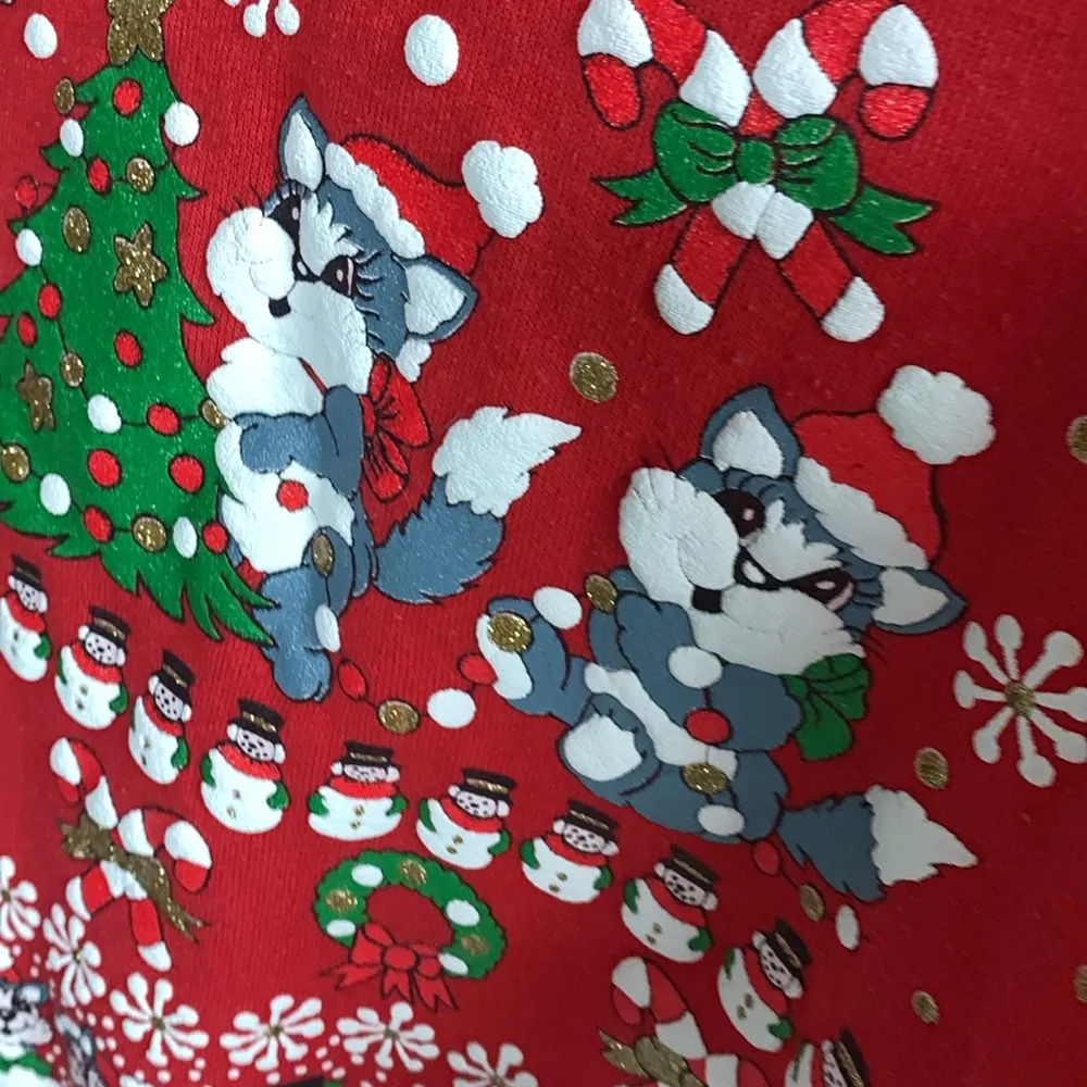 Vintage Ugly Christmas Puff Paint Kittens Sweater Size S - Image 5