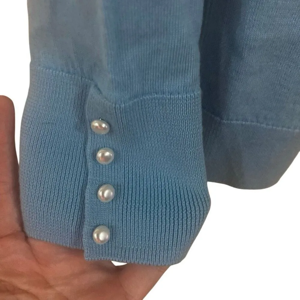 Talbots pure merino wool pearl button sleeves medium  long sleeve blue - Image 2