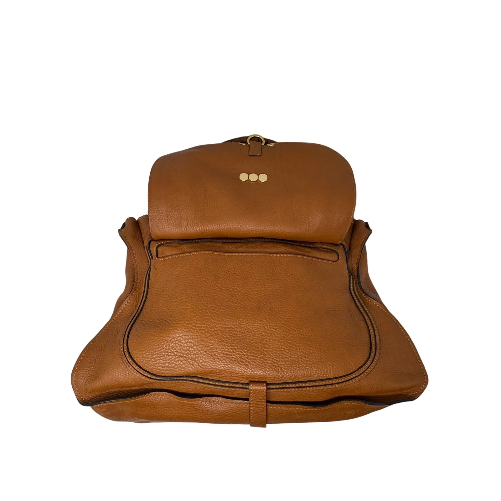 Chloe Large Marcie Pebbled Leather Satchel Bag Tan Cognac Gold Hardware w COA - Image 10