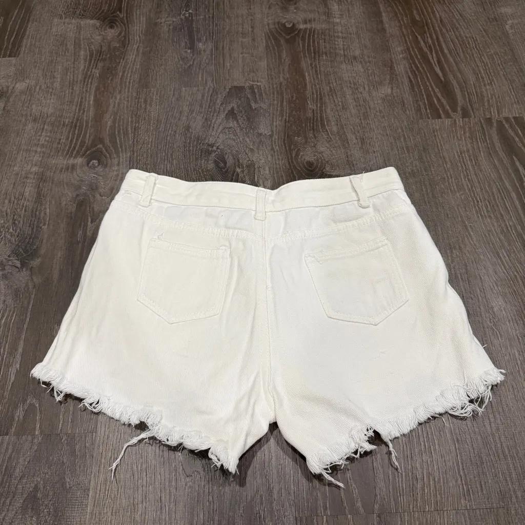 SHEIN White Raw Hem High Rise Denim Shorts - Image 2