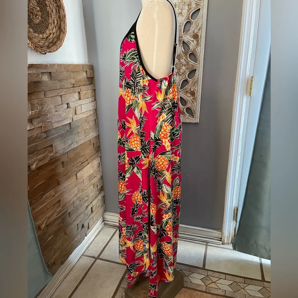 Shoreline Tropical Print Maxi Dress - Black and Pink - Image 2