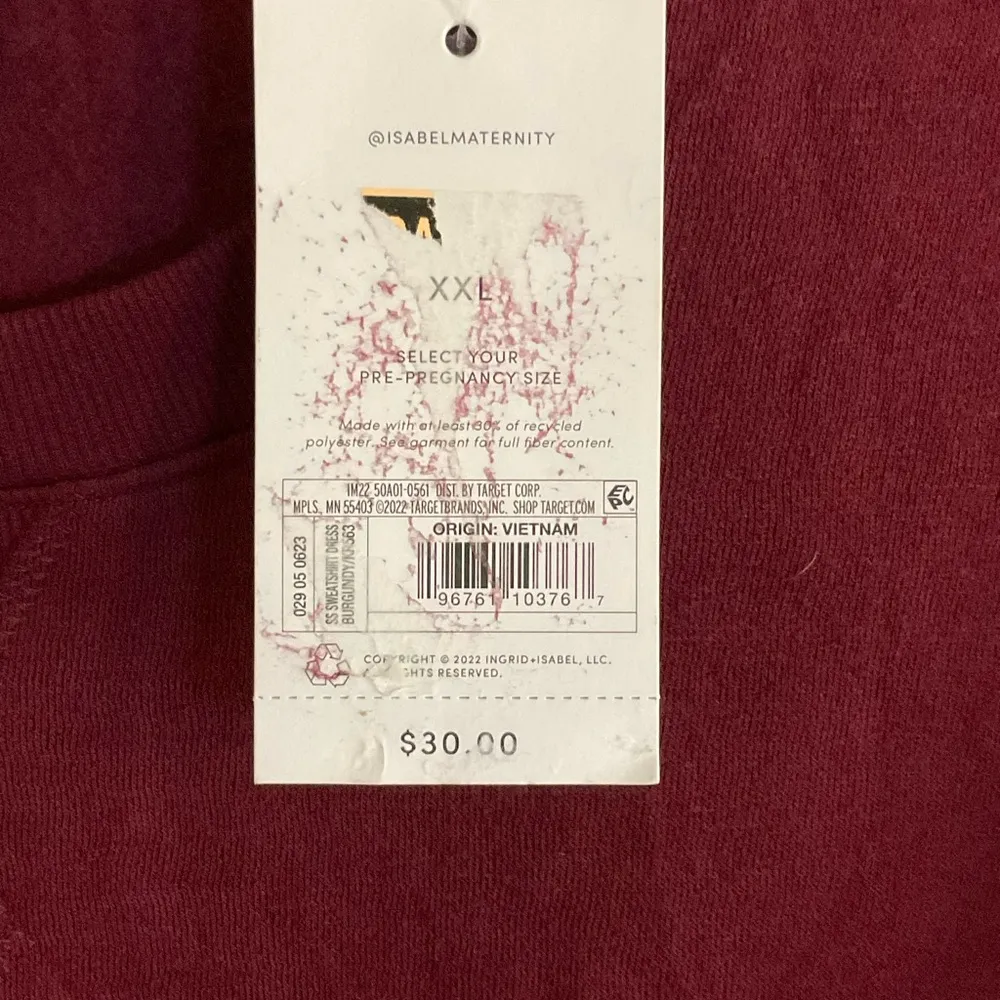 Cotton burgundy maternity dress with pockets Red Size XXL - Image 3