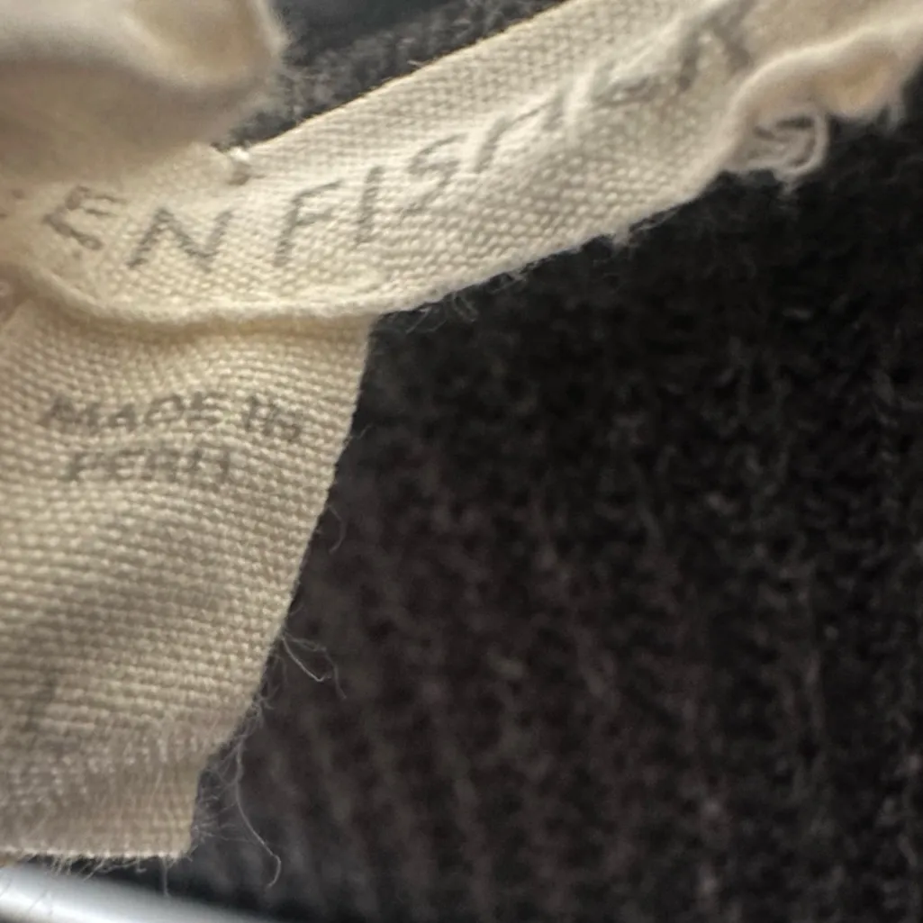 EILEEN FISHER BLACK Waffle print Hooded Cardigan. Hooded - Image 3