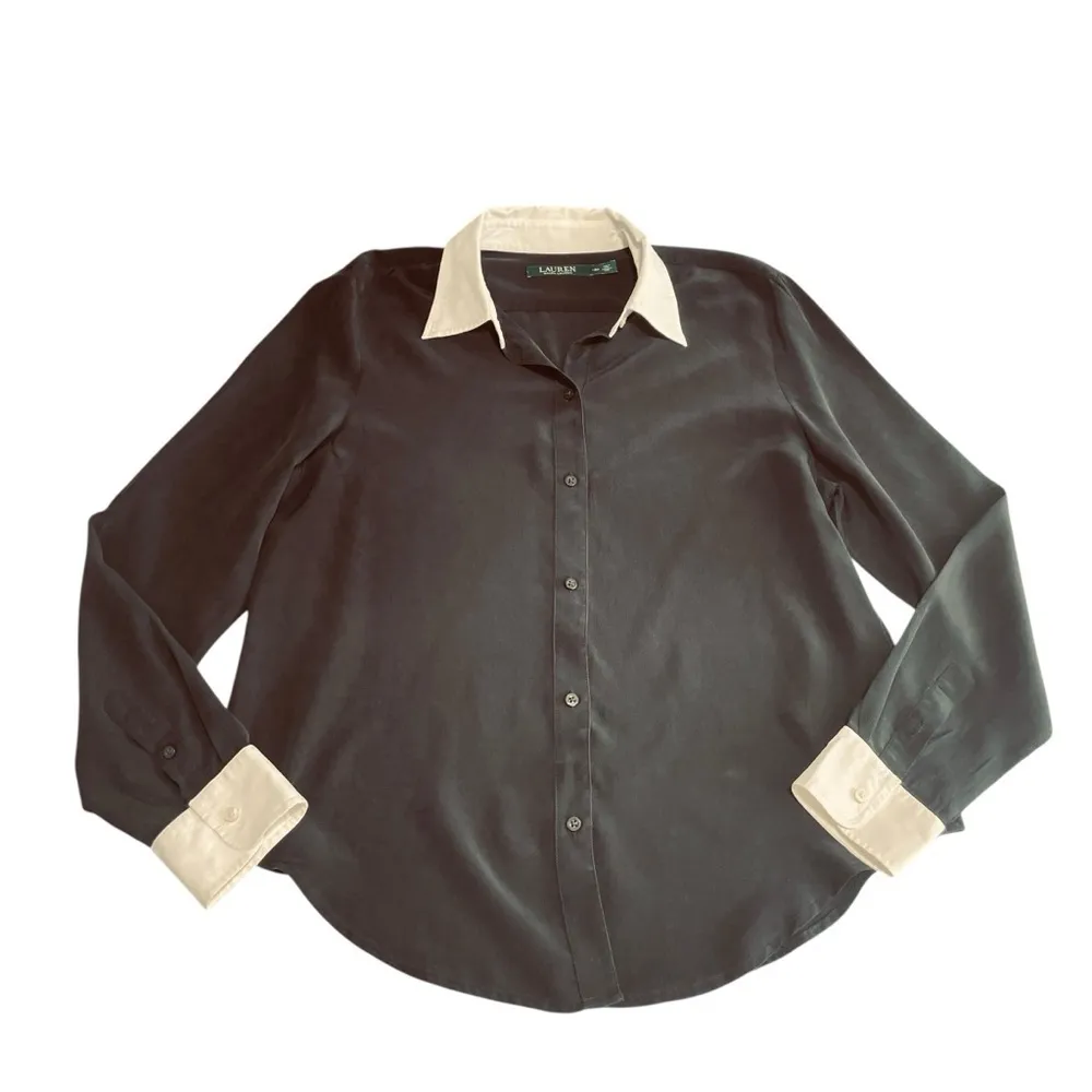 Lauren Ralph Lauren Classic Fit Two-Tone Black and White Silk Shirt size 12P - Image 6