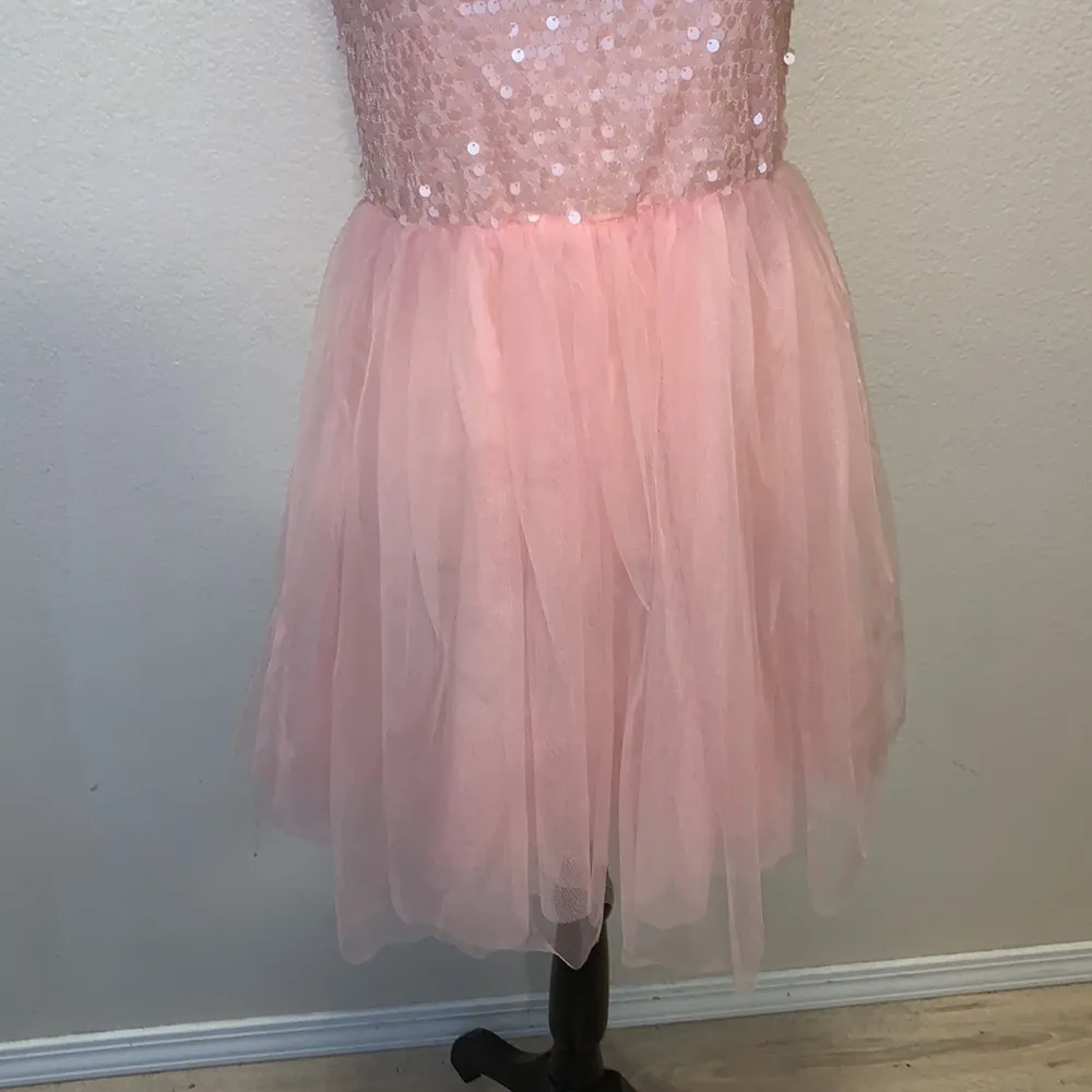 Rose pink sequined tulle fit & flare summer dress - Image 3