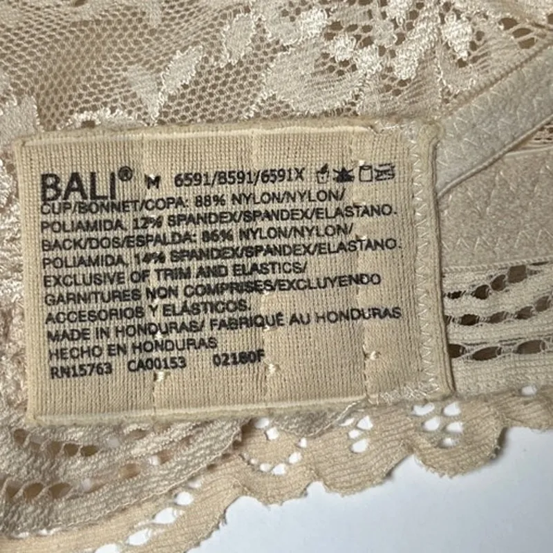 Bali Lace Bralette Nude Beige Racerback Wire-Free Medium M Style‎ 6591 - Image 7