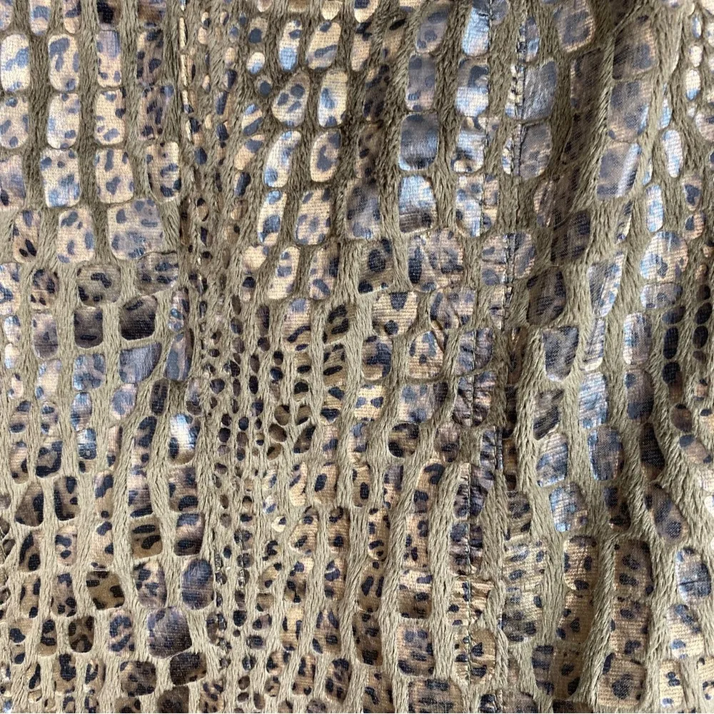 Ruby Rd Metallic Cheetah Print Zip Up Collared Jacket Elastic Waist 3/4 Sleeves - Image 3