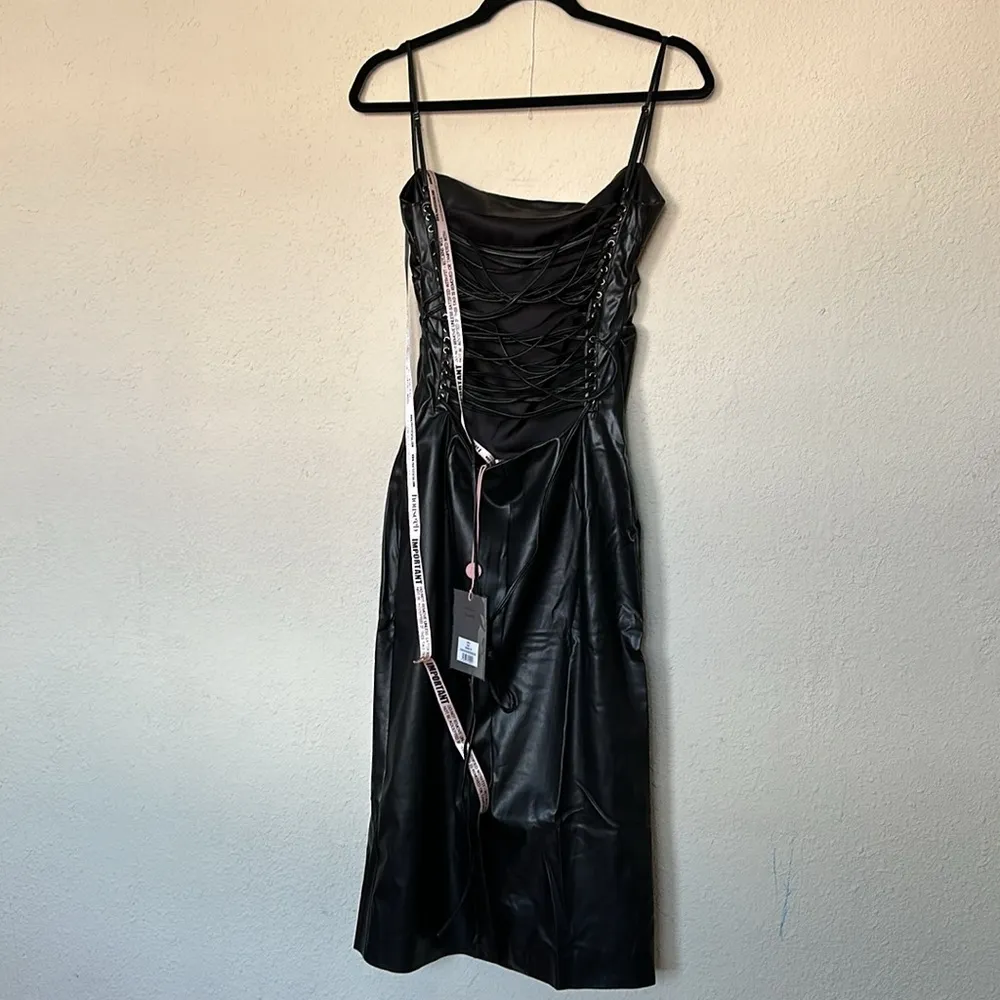 HOUSE OF CB 'Jalena' Black Vegan Leather Lace Back Dress NWT‎ size M - Image 6