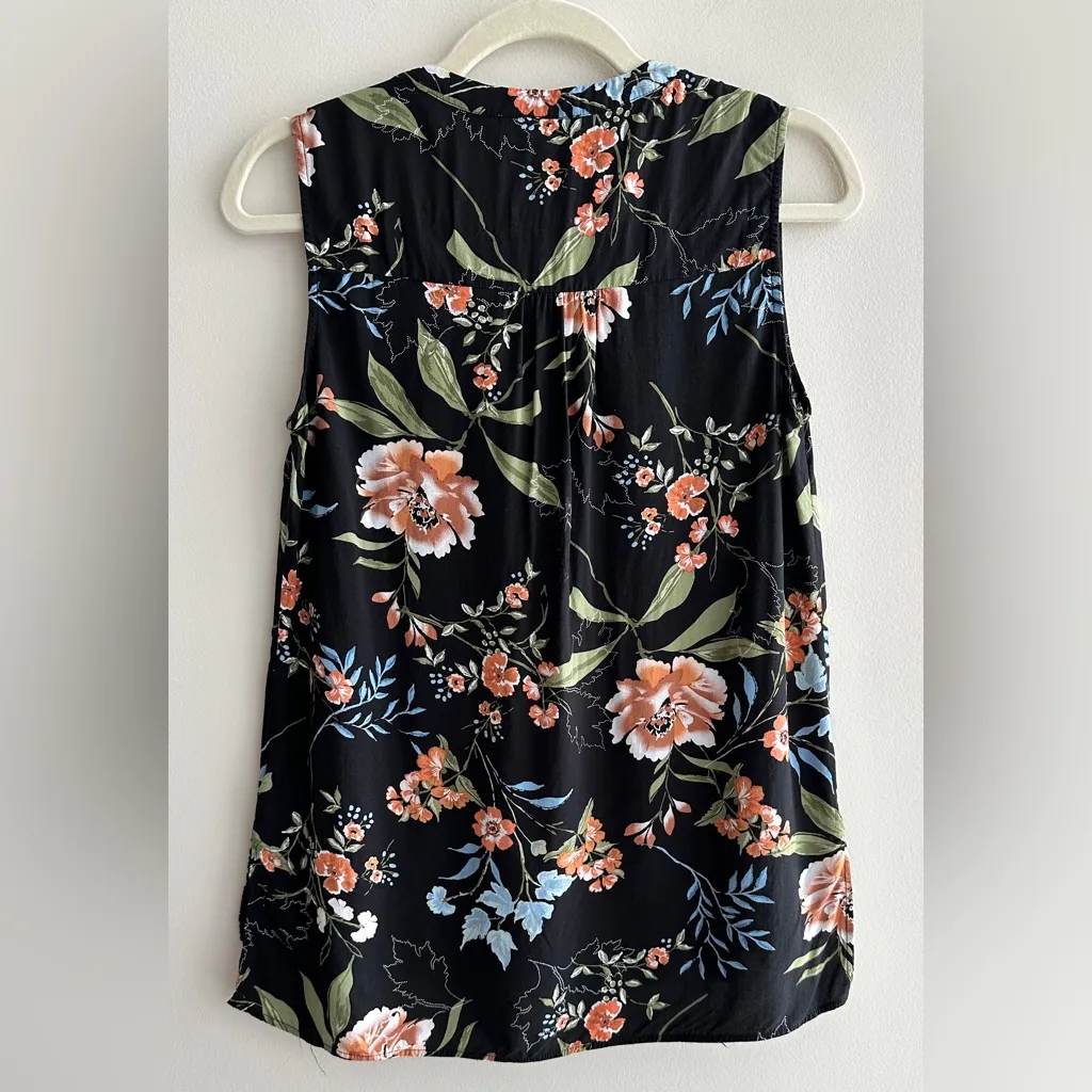 DR2 Black/Blue/Orange Floral Print Tank Top with Crochet Lace Hem, Size Small Black - Image 9