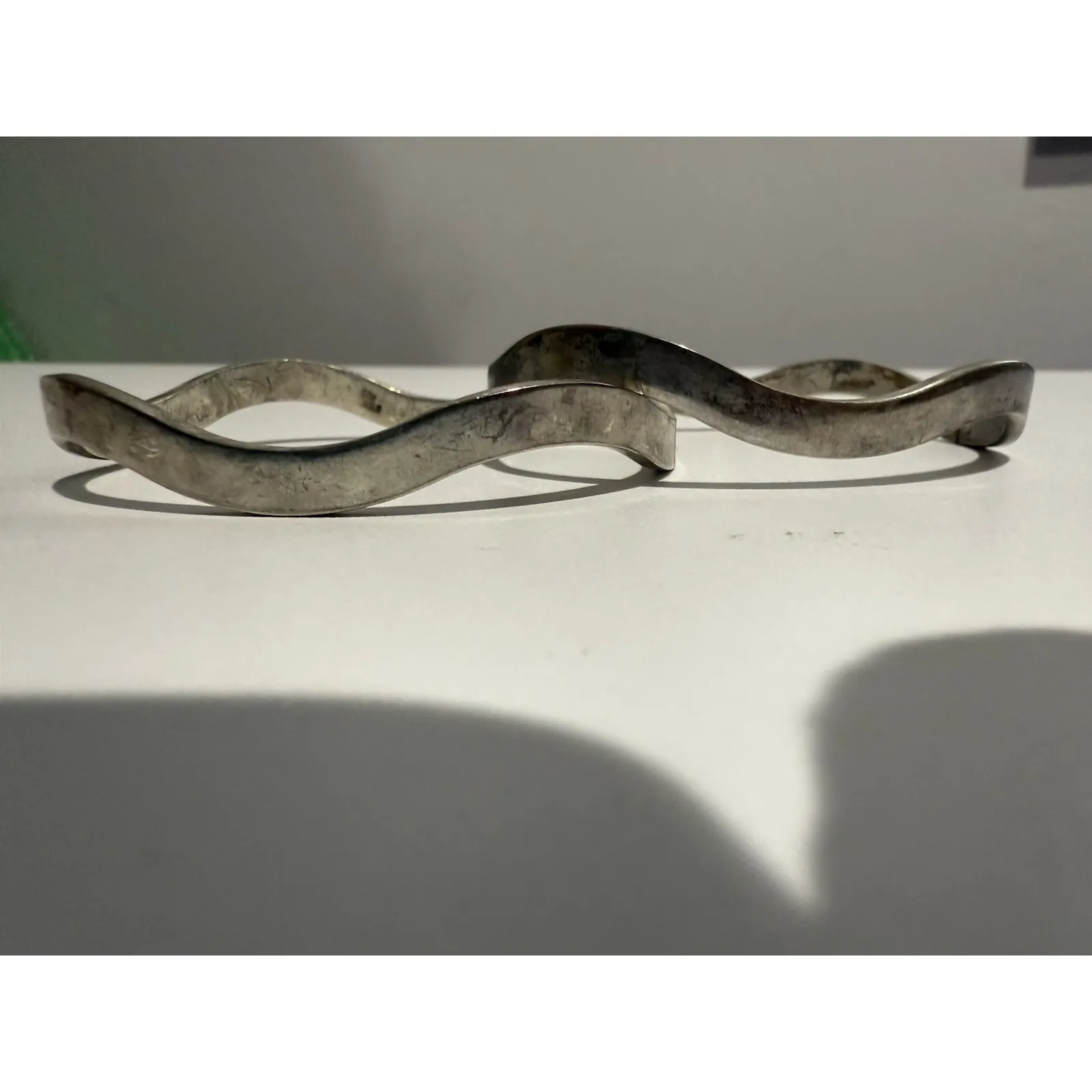 Sterling Silver 2 Stackable Stacked Hinged Wavy Bangle Bracelets Mexico 925 - Image 5