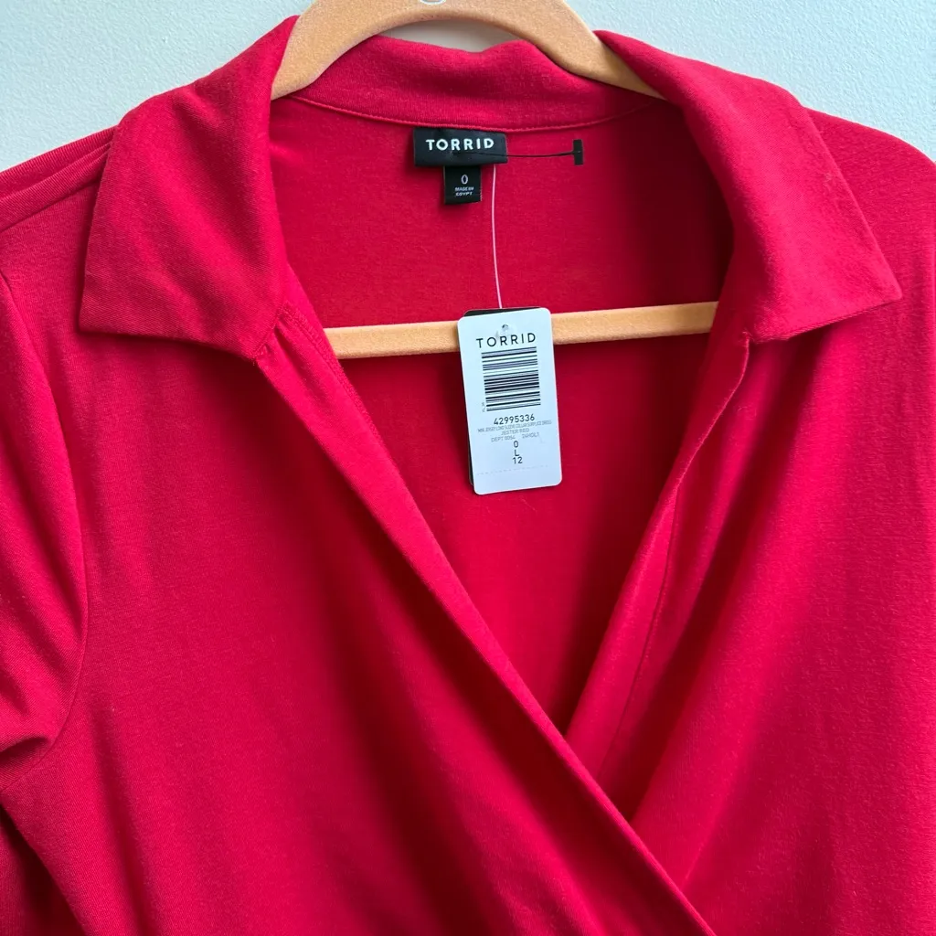 NWT Torrid  Mini Jersey Long Sleeve Collar Surplice Dress red Size Large - Image 4