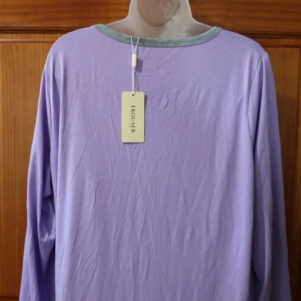 Ekouaer Lavender Full Zip House Dress Lounge Pajamas LG NWT Comfortable Cozy - Image 8