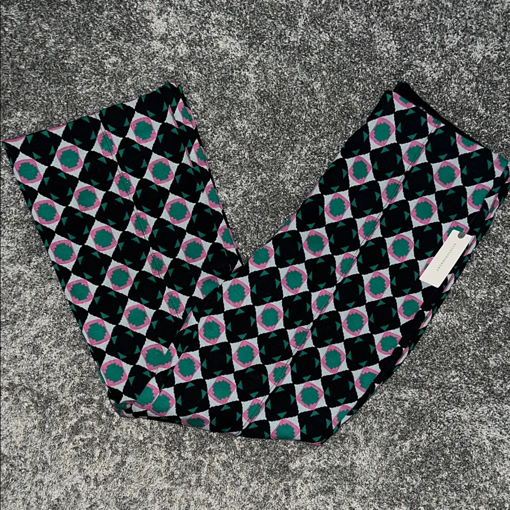 Anthropologie Maeve Margot Kick Flare Cropped Pants Geometric Black Motif Medium - Image 4