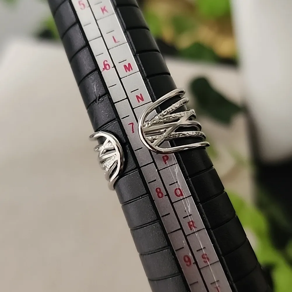 Silver Stainless Steel Multi Layer Adjustable Ring - Image 4