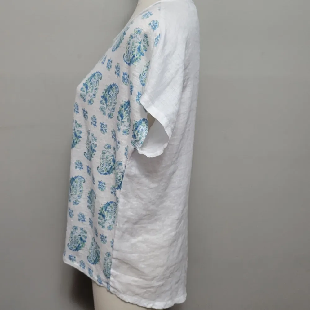 J. Jill love linen teal paisley blouse size small - Image 5