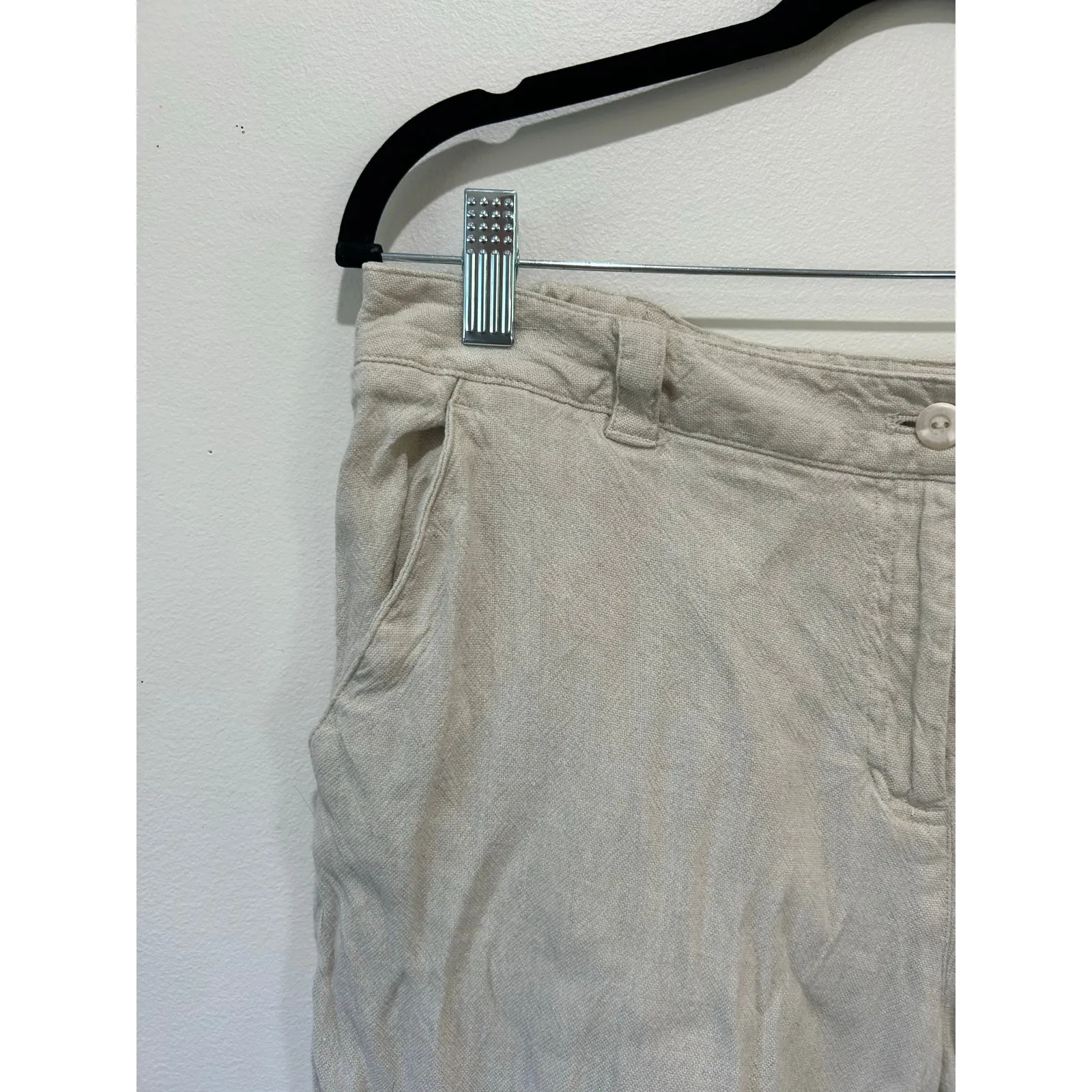 J. Jill Linen blend Pants size 12 cream wide leg zipper button closure pockets - Image 2