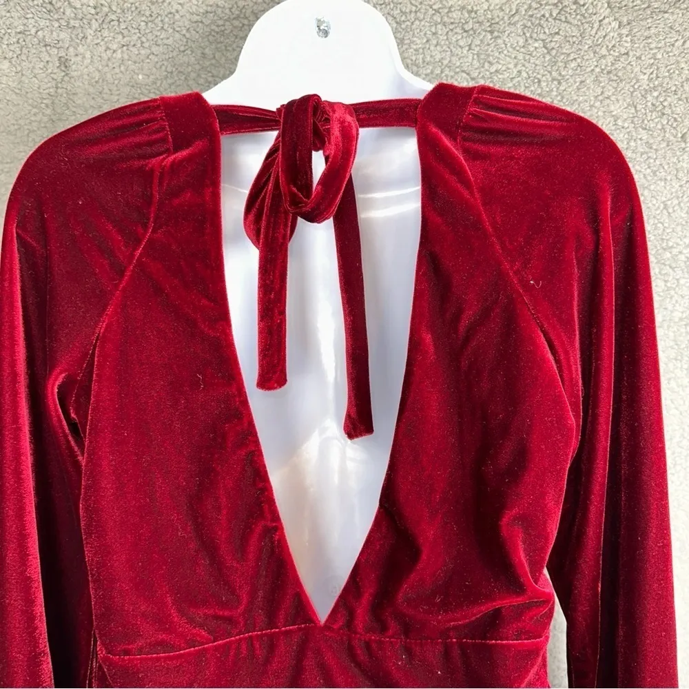 Vici Top Womens XL Burgundy Walker Velvet Scoop Neck Bodysuit Open Back Cutout - Image 6