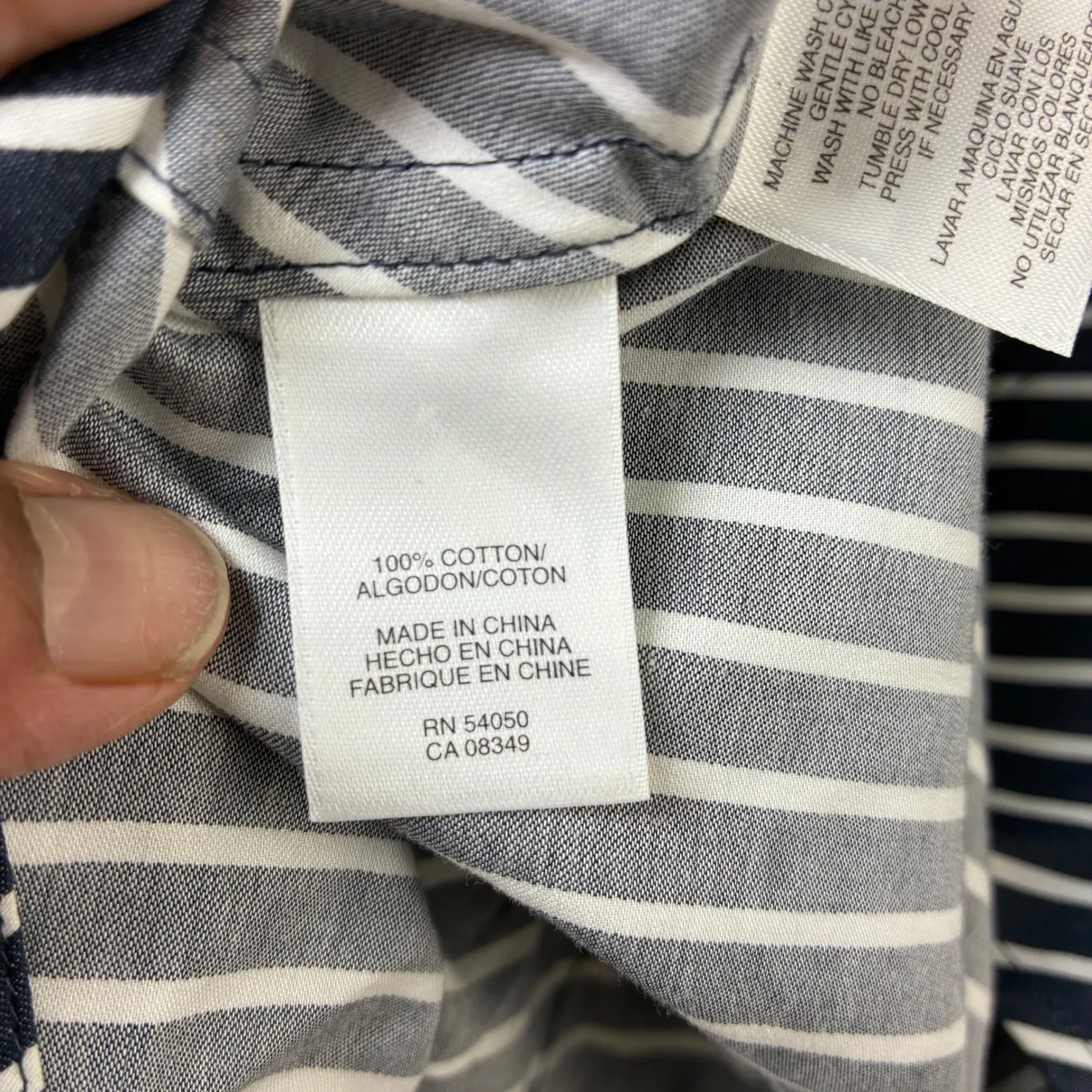 Jones‎ New York Signature Womens L Striped Button Up Shirt Contrast Cuff Stretch Blue Size L - Image 6