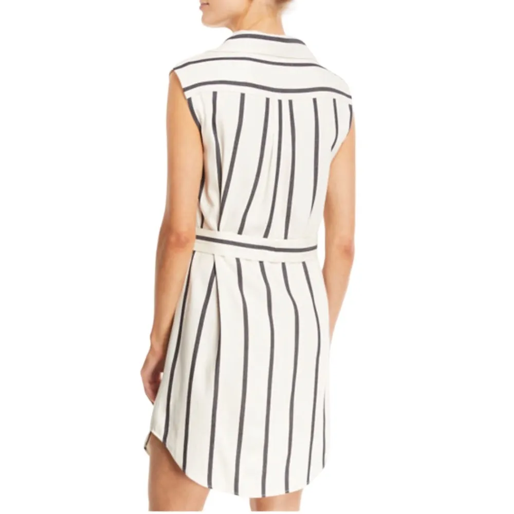 Alice + Olivia Payton Stripe V-Neck Sleeveless Button Down Belted Dress 8 - Image 2