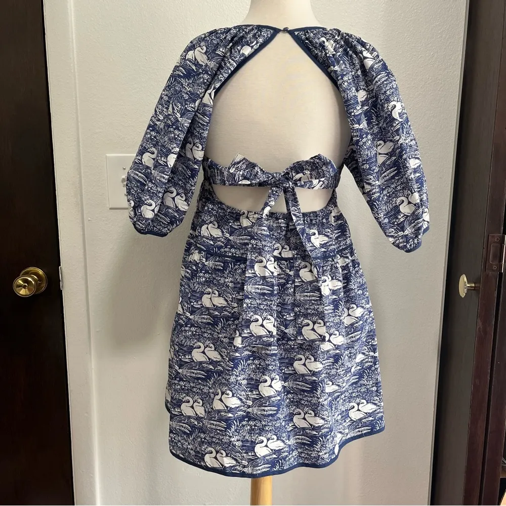 Laura Ashley UO Toile Bella Tiered Babydoll Dress Womens Size Small Blue White - Image 3
