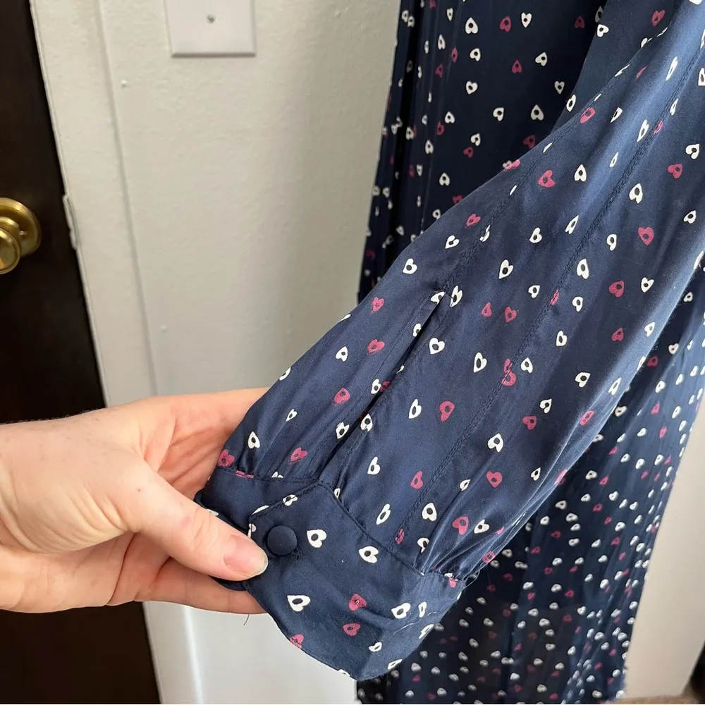 Zadig & Voltaire Ramia Heart Printed Button Navy Shirt Dress Womens Size Medium - Image 5