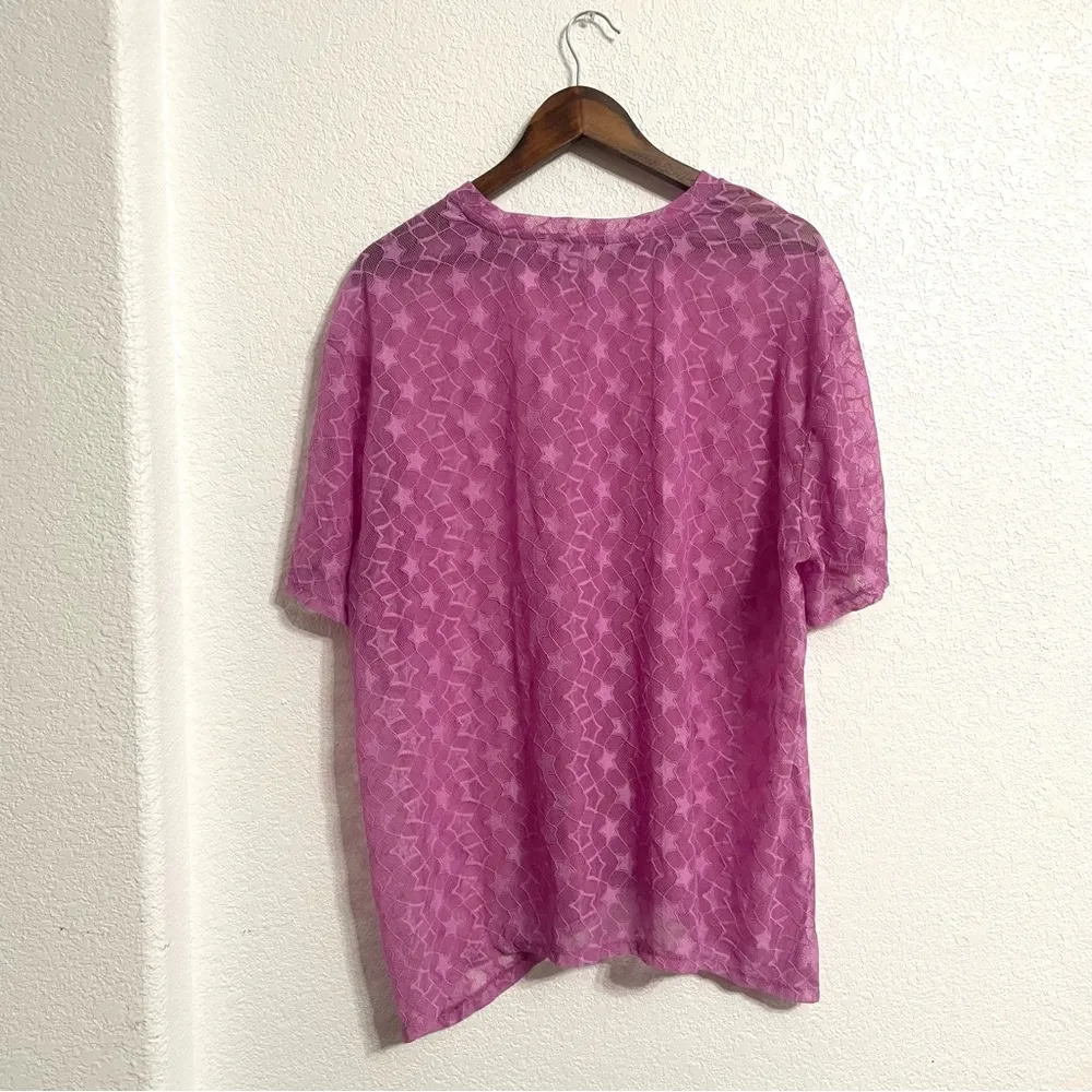 LOGO Lori Goldstein Womens Shirt Purple Mesh Lace Star Drop Shoulder Size Large - Image 3