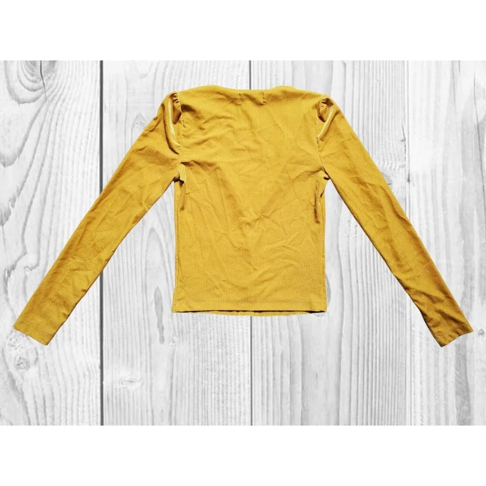Urban Outfitters Womens Small Long Sleeve Top Plunge V-Neck Petite Yellow Velour - Image 2