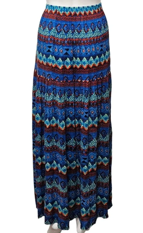 New Directions Blue & Red Aztec Print Peasant Maxi Skirt Size Small - Image 4