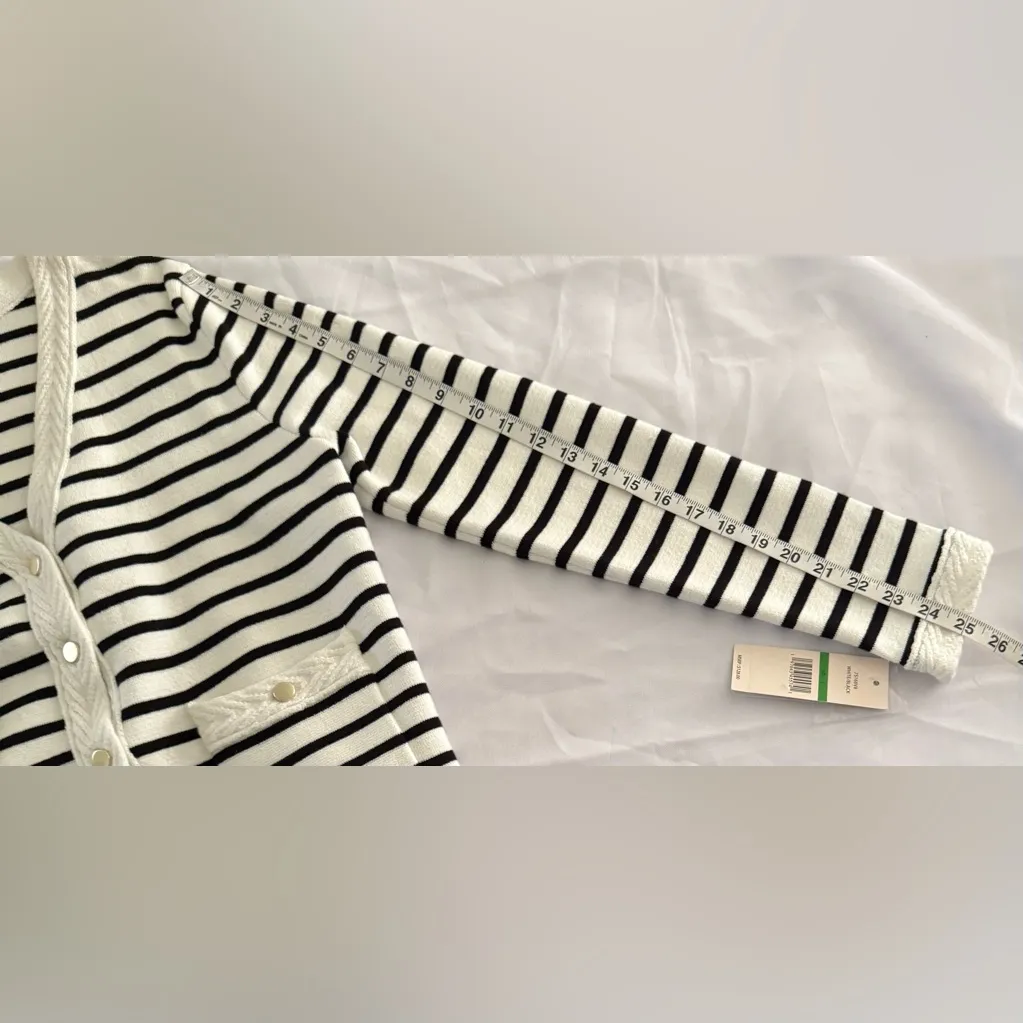 Nanette Lepore Womens Striped Cardigan in White/Black-Size Large - Image 10