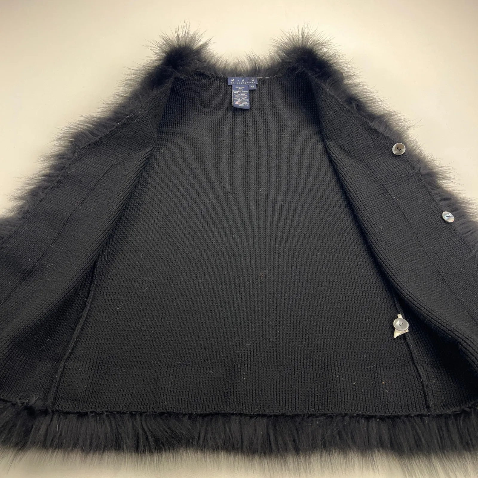 MAG by Magaschoni Black Fox Fur Trimmed Wool Sweater Vest Embroidered Size XS - Image 7