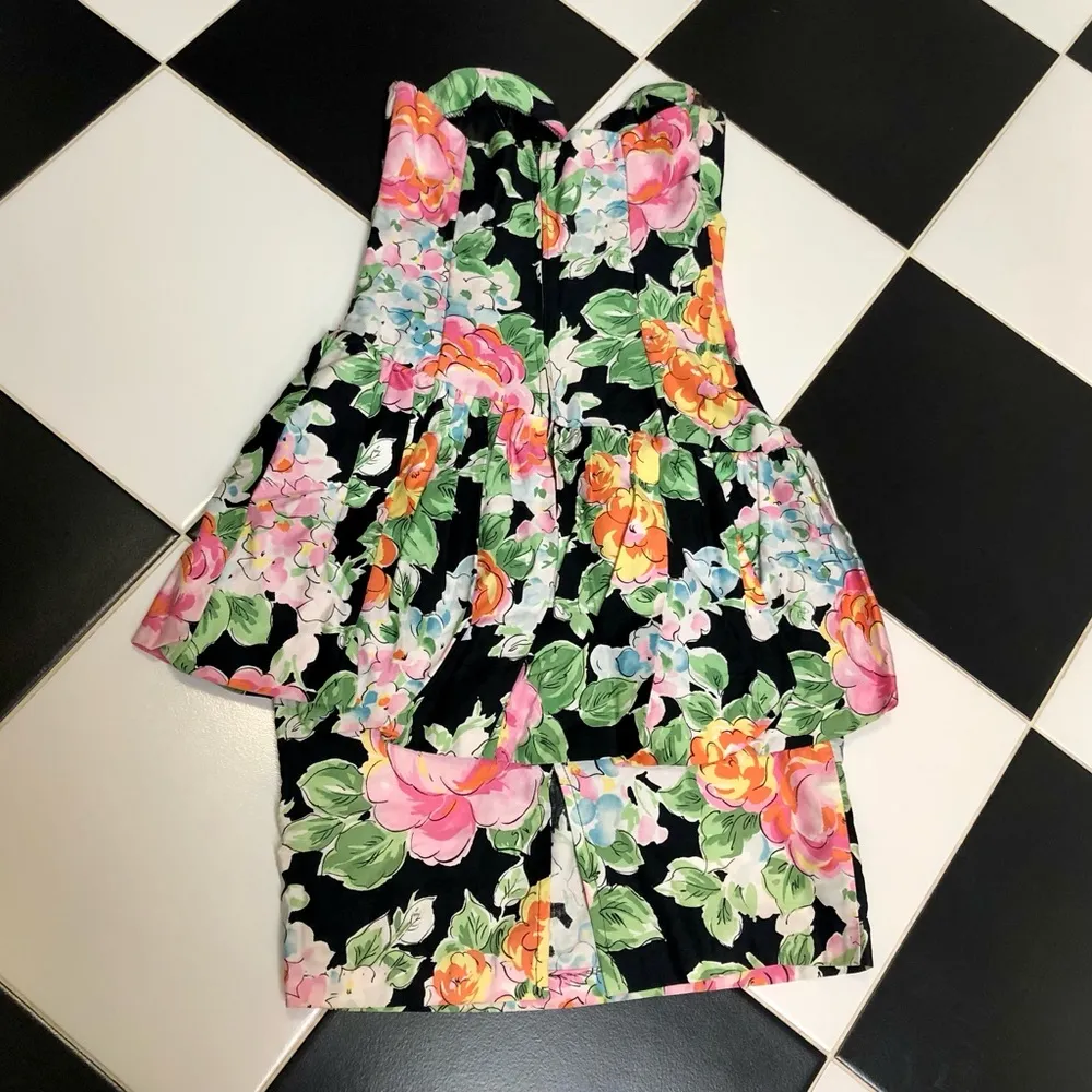 Vintage 80s 90s Niki Strapless Tube Dress Ruffles Colorful Floral Dopamine sz S Multiple - Image 10