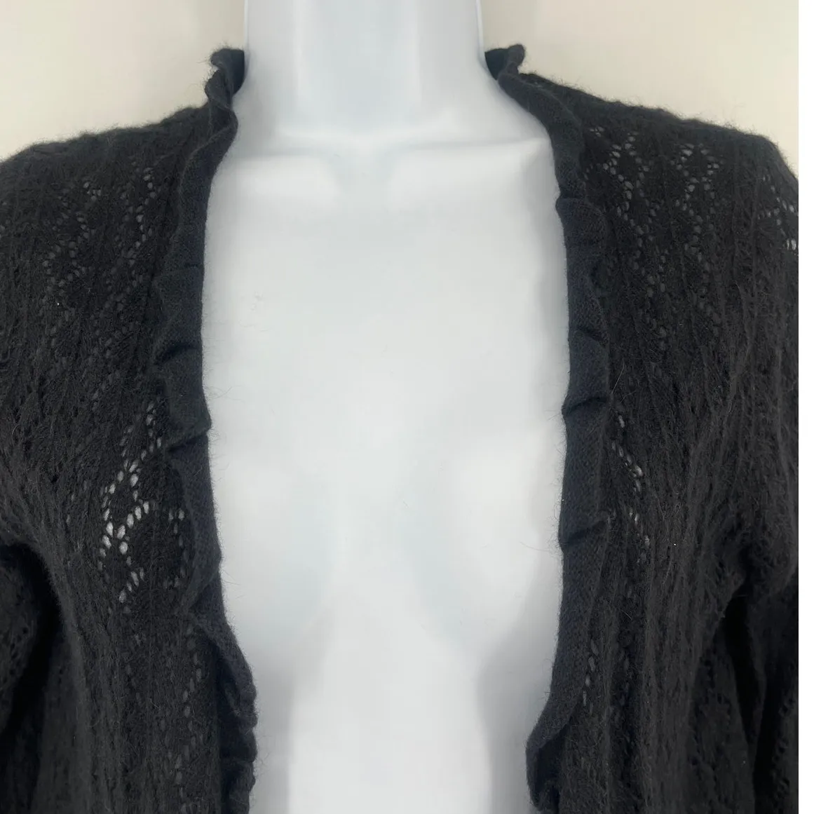 Vtg Y2K Express Angora Cardigan Womens Sweater Sz M Ruffle Balletcore Neutral - Image 4