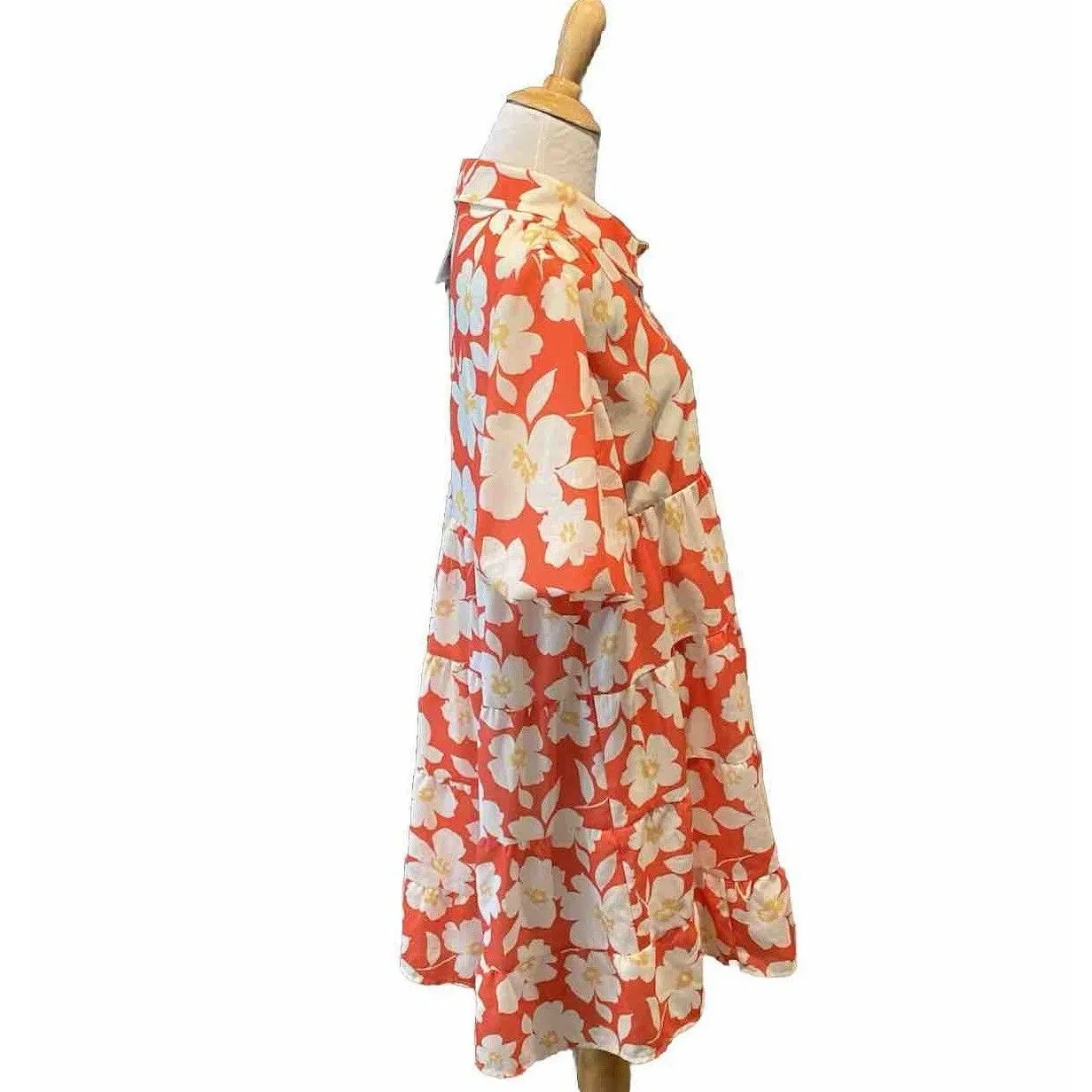 BlueB. Collection Baby Doll Mini Dress Red White Floral Collard Size Large NWOT - Image 4