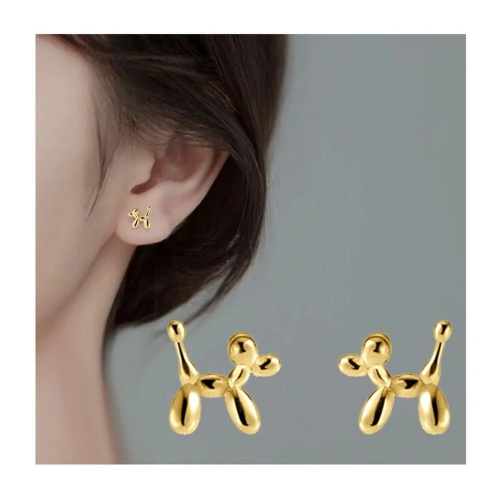 NEW‎ Women's 18k Gold Plated Sterling Silver Balloon Dog Stud Earrings, 0.7cm - Image 2