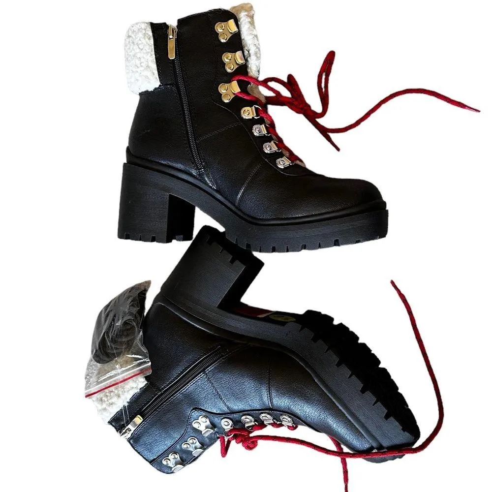 NEW Nine West Women's Faux Leather Block Heel Combat & Lace-up Boots - Image 5