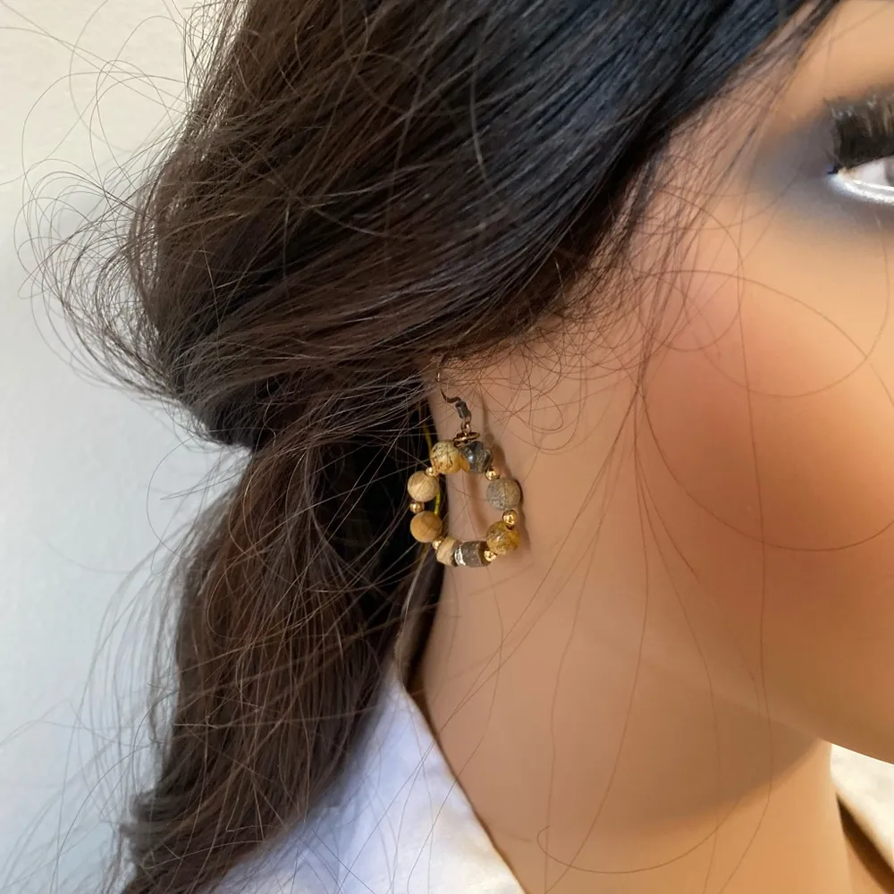 Artisan handcrafted picture Jasper hoop earrings - Image 3