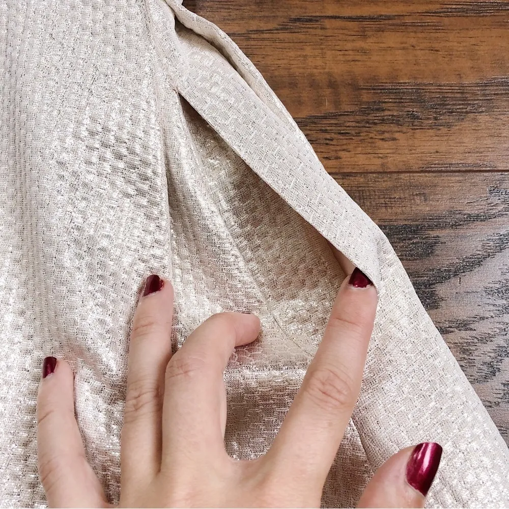 • strapless fit & flare mini dress champagne gold cocktail pleated - Image 12