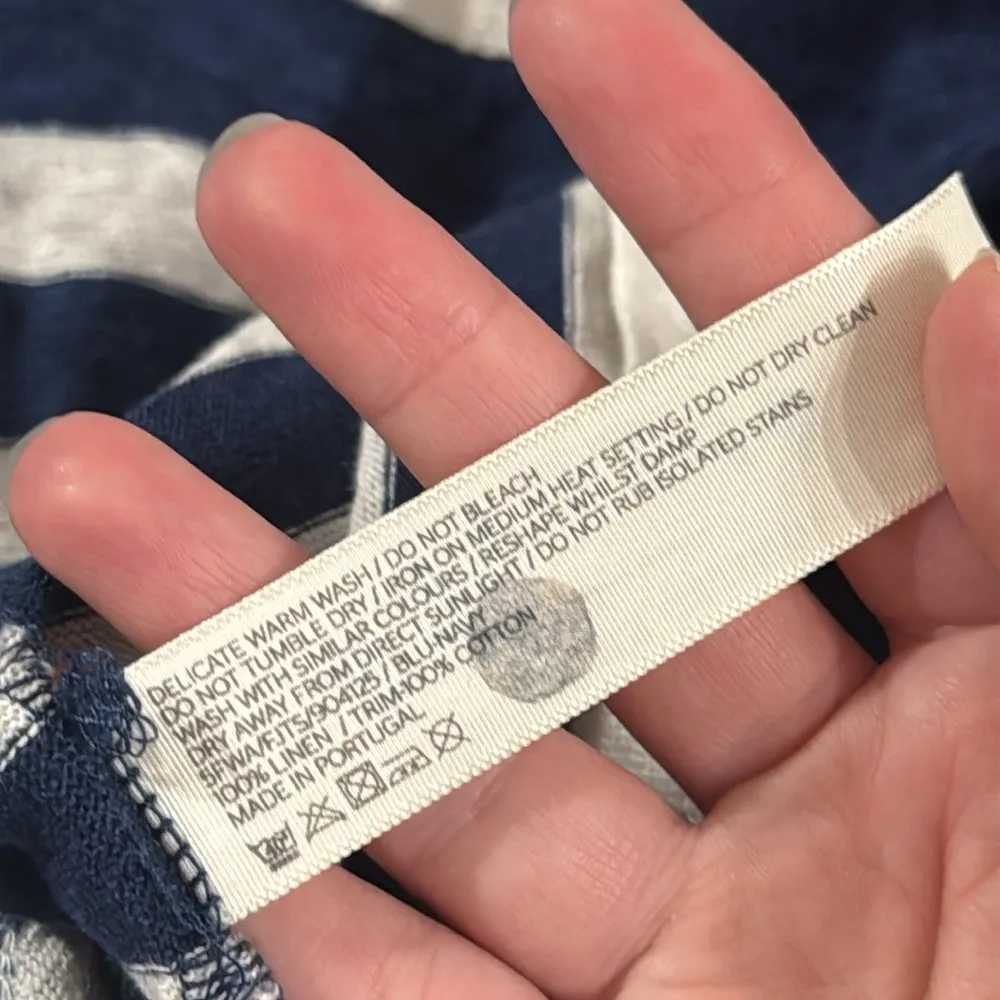 Fat Face UK 3/4 Sleeve Navy and White Striped CrewNeck Top linen cotton Size 12 - Image 10