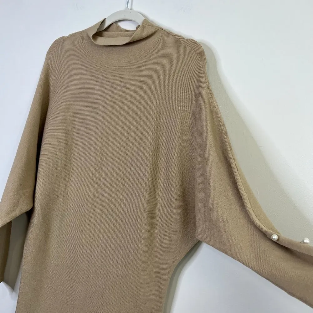 Nordstrom Leith Mock Neck Longline Sweater Tunic Cotton Modal Blend Pearl Detail - Image 6