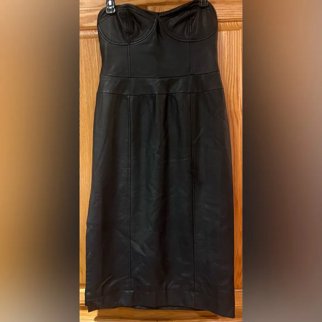 Free People Mira Strapless Corset‎ Faux Vegan Leather Midi Dress Black Size 6 - Image 6