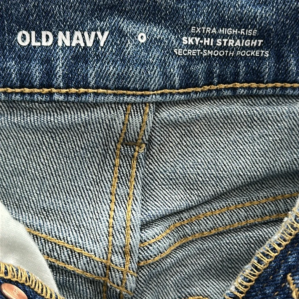 Old Navy Sky Hi Rise Straight Button Fly Stretch Denim Medium Wash Jeans Women 0 - Image 10