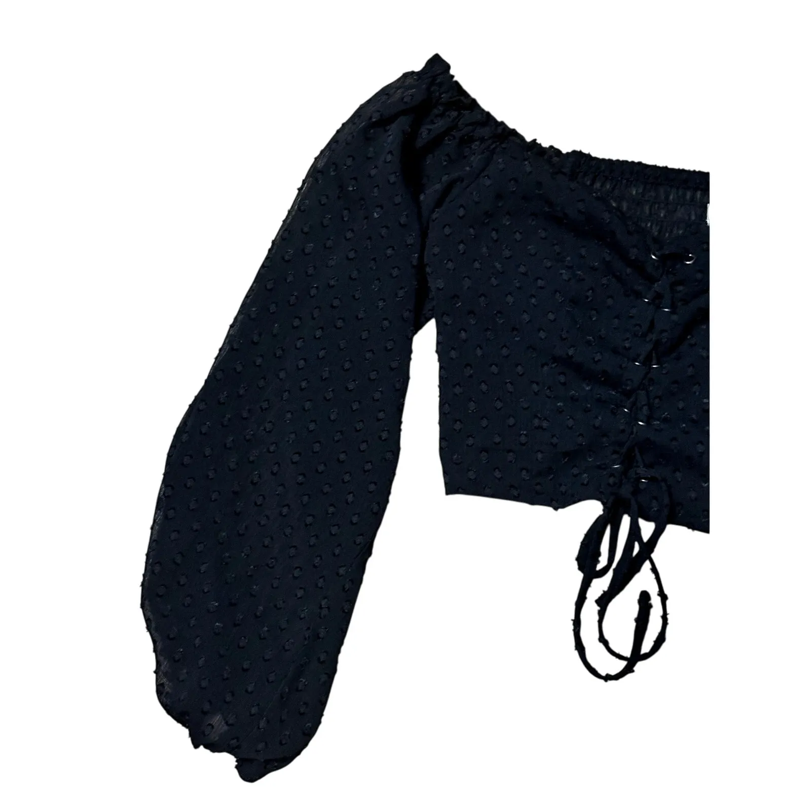 Aeropostale Cropped Top Lace Up Off Shoulder Sheer Long Sleeves Black W S NWOT - Image 5