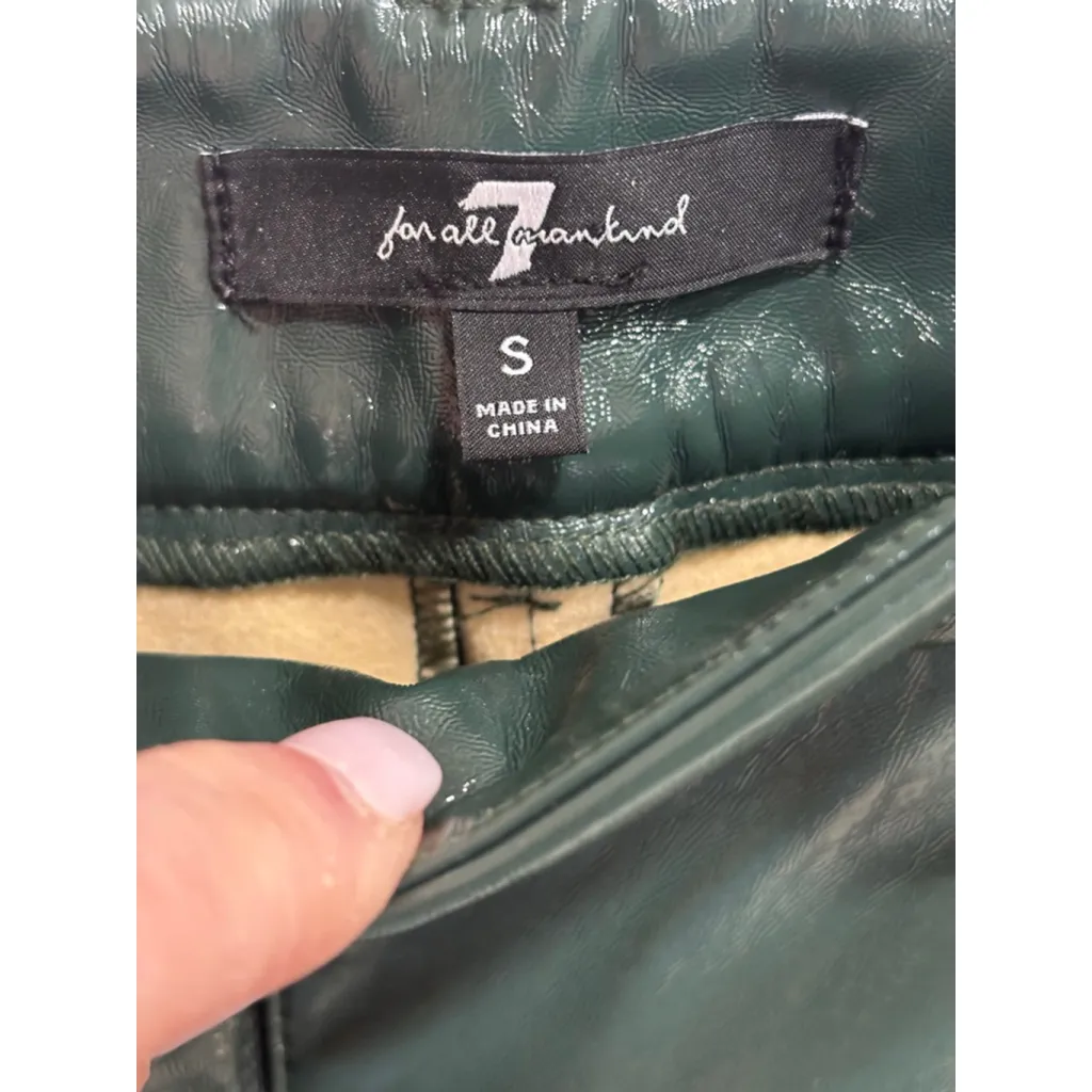 7 For All Mankind Green Faux Patent Leather Wide Leg Pants Woman’s Small - Image 5