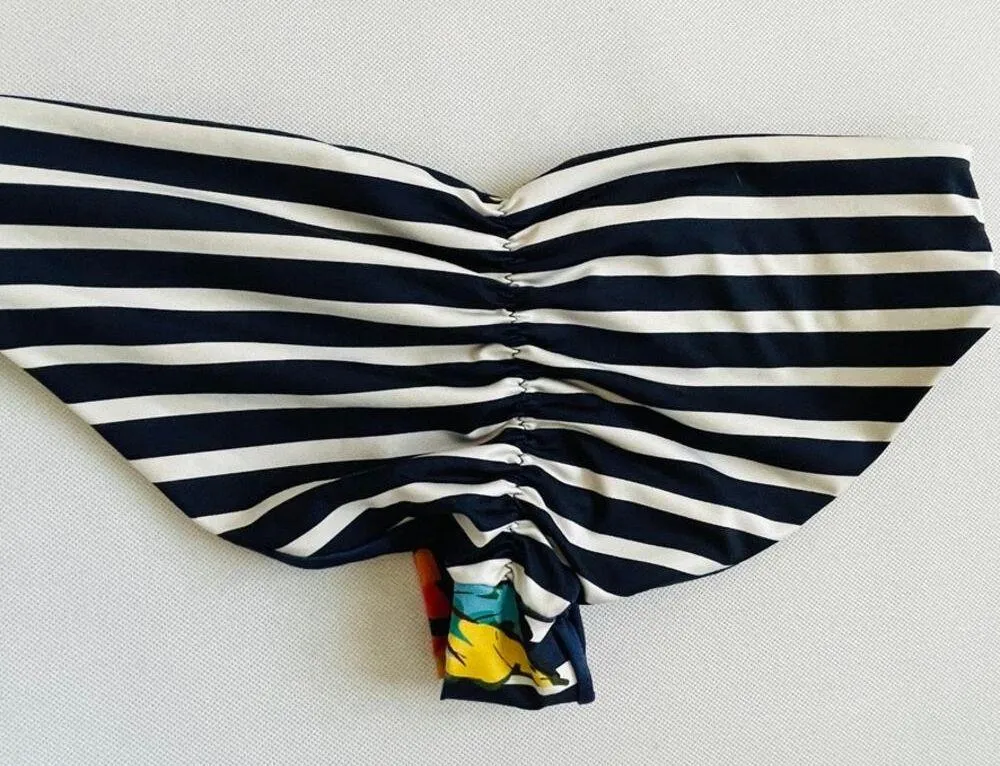 Agua Bendita Bikini Navy White Striped Floral Top and Bottom Swimsuit - Image 6