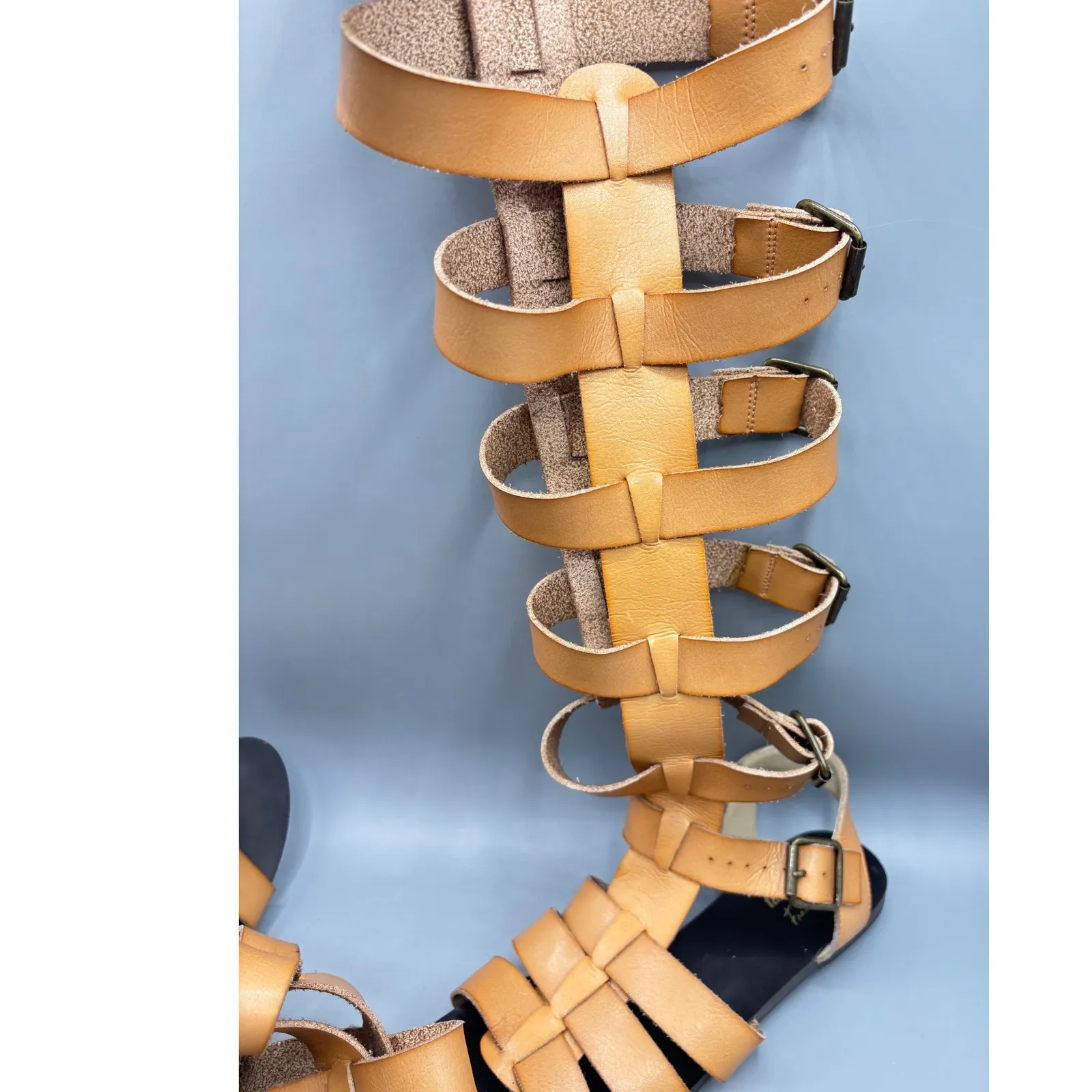 Free People Faryl Robin Womens 7 Gladiator Sandals Tan Leather Buckle Straps - Image 6