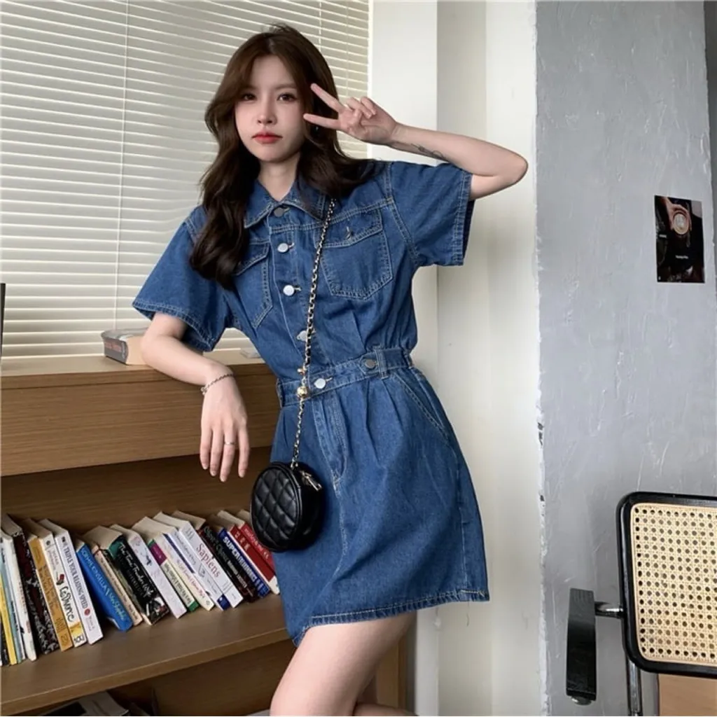 Amazon Blue Denim Mini Collared Button-Up Dress - Image 6