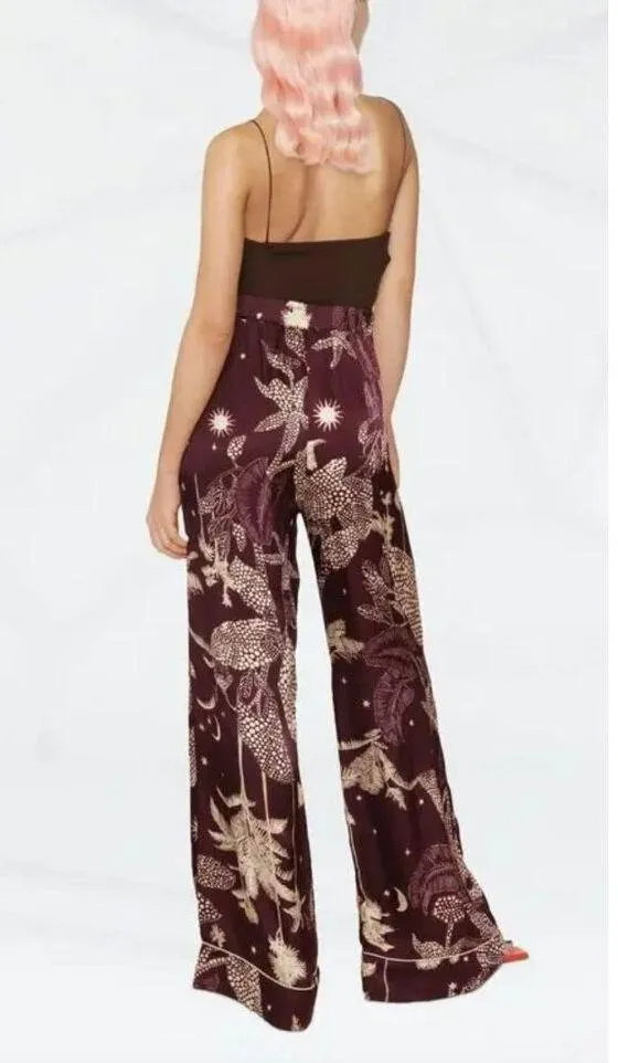 Forte Forte Printed Palazzo Pants Purple Cream Womens Size 00 XXS - Image 3