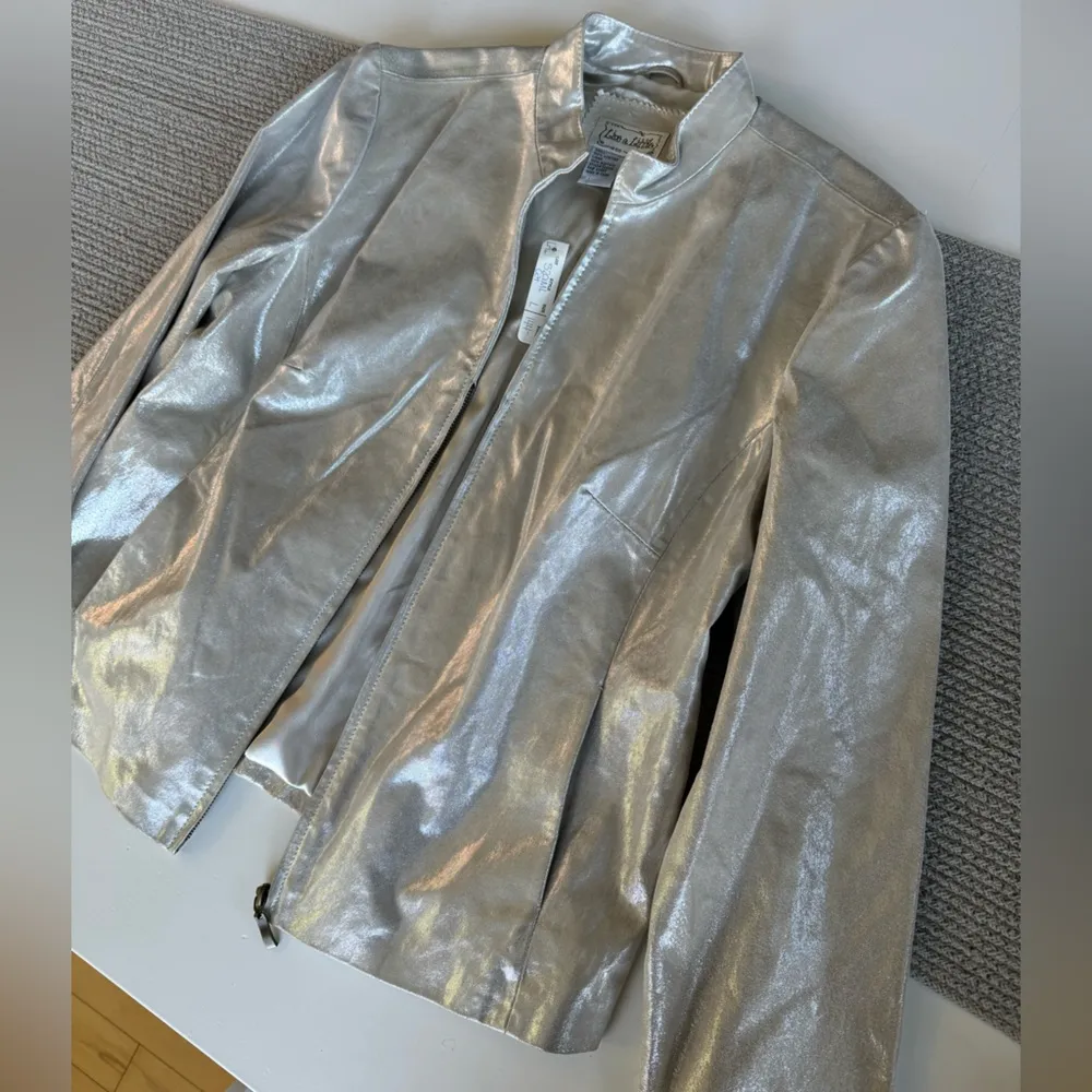 Vintage 90’s Y2k Metallic Silver Genuine Leather Short Jacket Size Large - Image 10