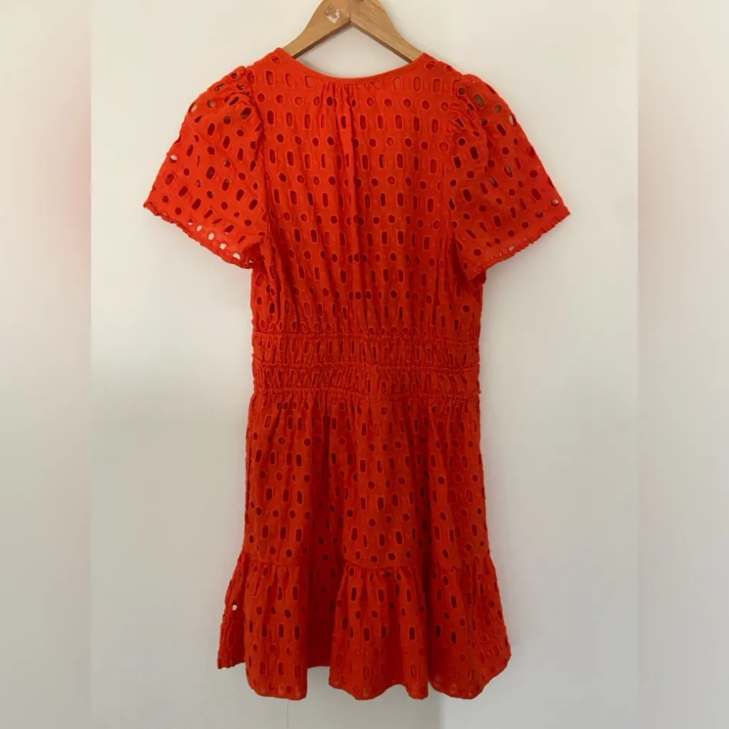 Anthropologie The Somerset Mini Dress: Eyelet Hot Bright Coral Orange - Image 5